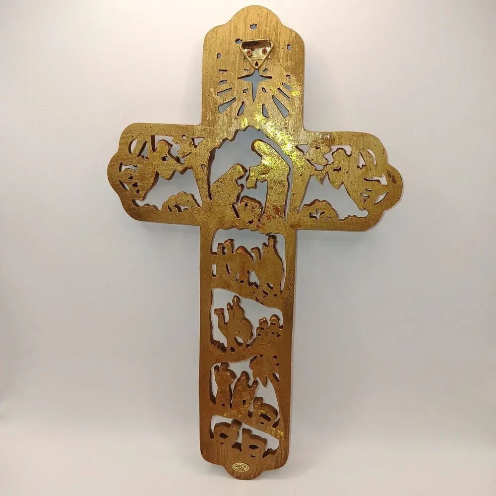Christmas Cross Nativity Scene Wall Hanging Gilded R. Fogle Dicksons New in Box